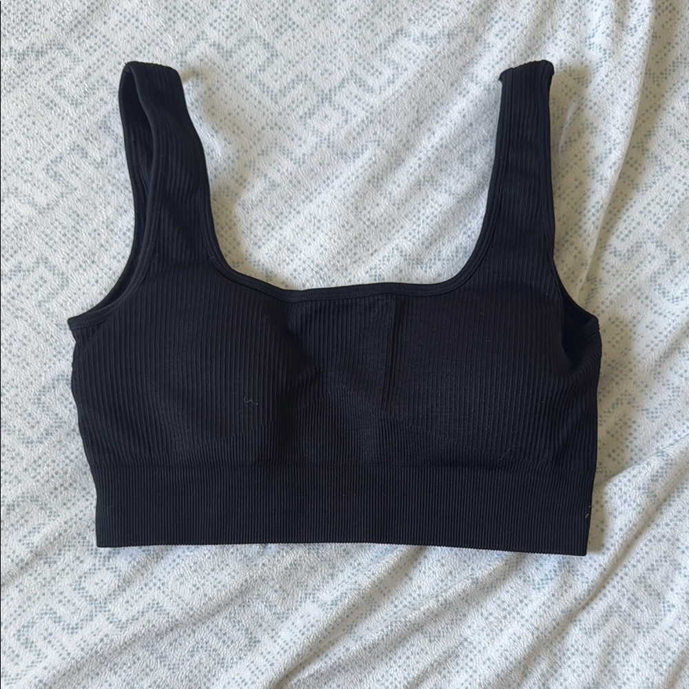 Black Ribbed Women's sports bra